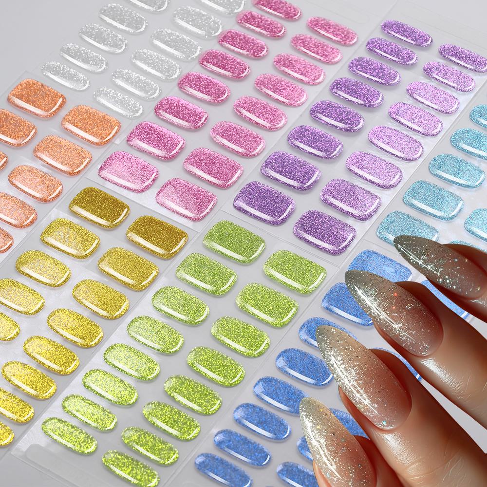 Full Cover Adhesive - 16Tips Colorful Glitter Semi Cured Gel