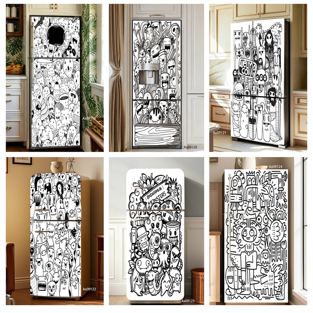 Black‑White Line Art Doodle Mo - огляд і ціна Full Cover Adhesive