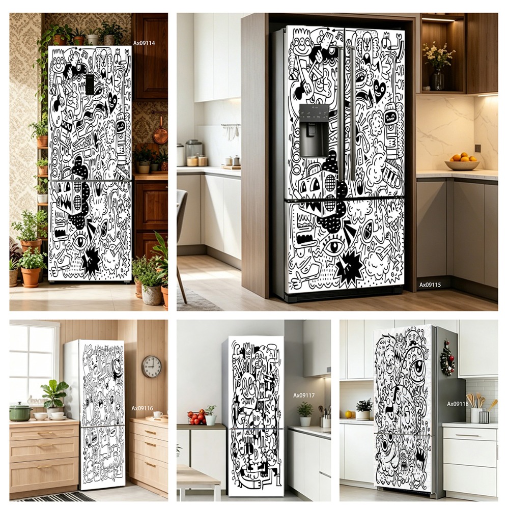 Black‑White Line Art Doodle Mo - огляд і ціна Full Cover Adhesive