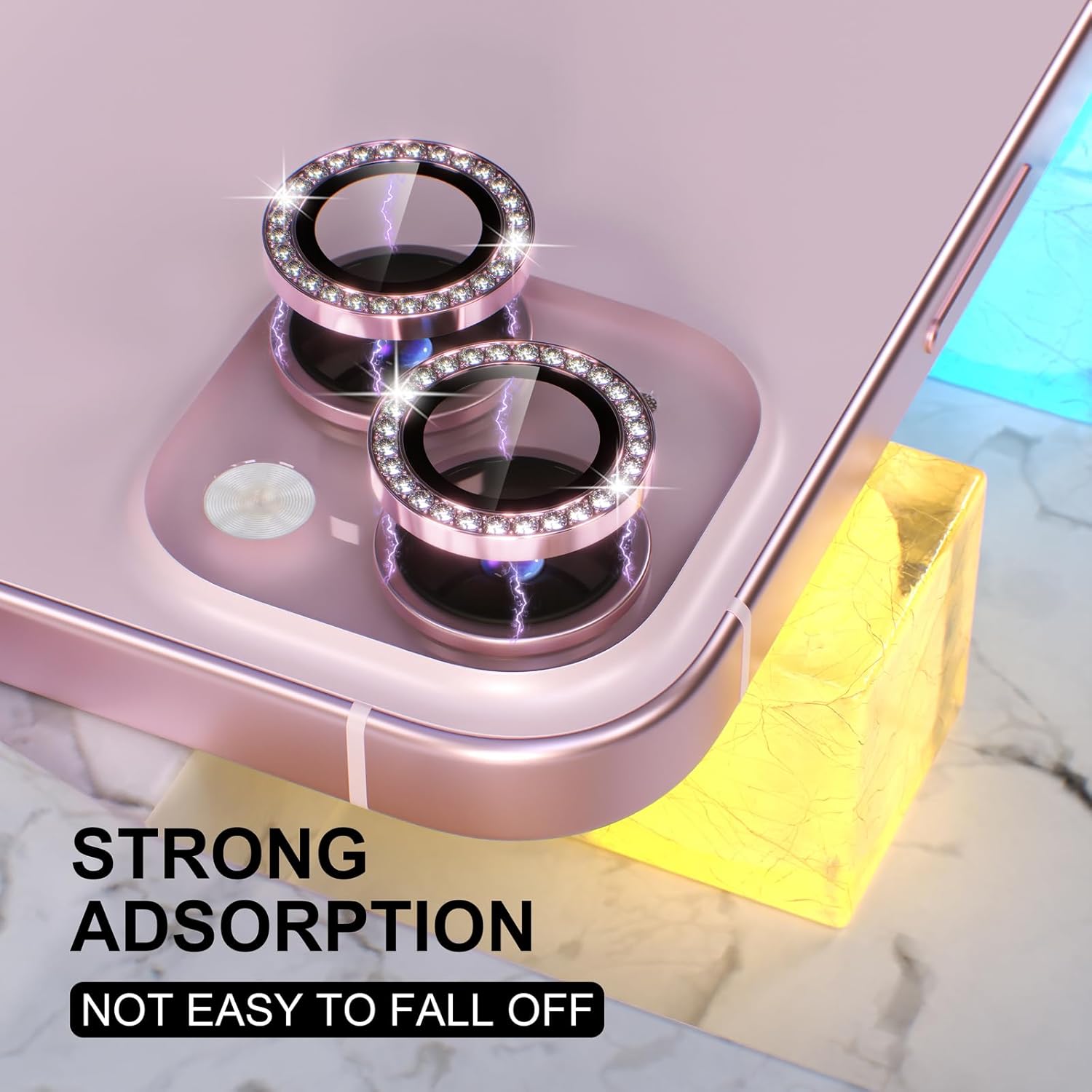 1PC Pink Glitter Diamond Camer - огляд і ціна Tempered Glass Screen 9H